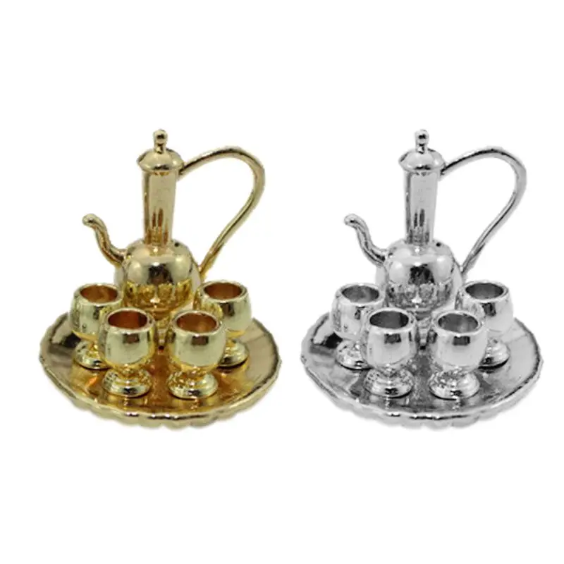 

1 Set Mini Round Tray Tea Set Model Doll House Decoration Supplies Tiny Living Room Kitchen Display Decorative Items