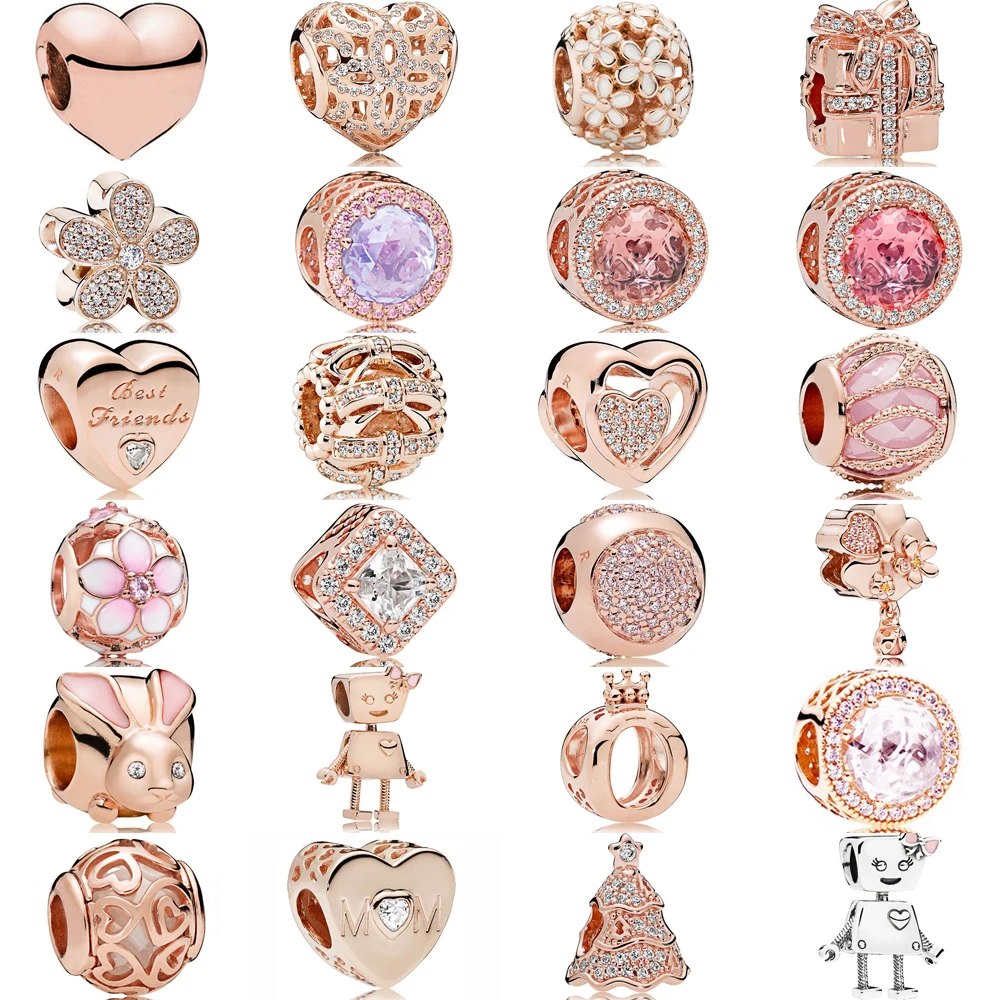 

NEW 100% Real 925 Sterling Silver Robot Christmas Tree Flower Charms Beads Clear CZ Fit Brand Bracelet Original Jewelry Gift