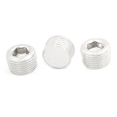 

3 Pcs Hex Head Socket 3/8" PT Male Threaded Dia Pipe Plug Fitting Silver Tone