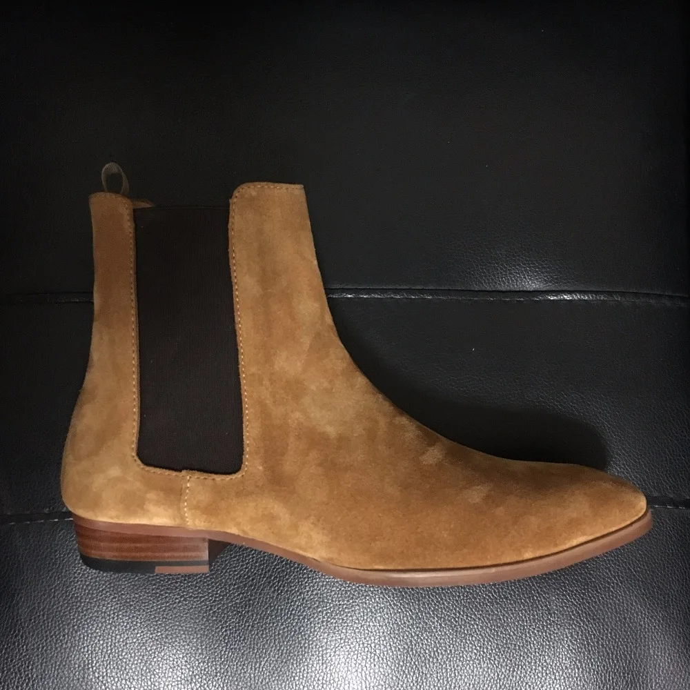 Handmade Lower Heel Comfortable Men's Luxury Chelsea Suede Boots