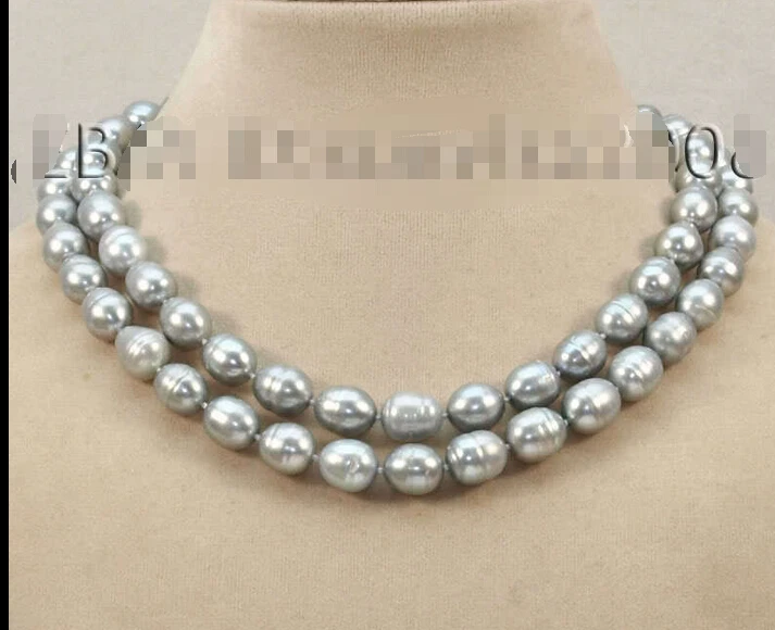 

>>> >>>2015 new 2 row charming 11-12mm genuine gray freshwater Baroque pearl necklace