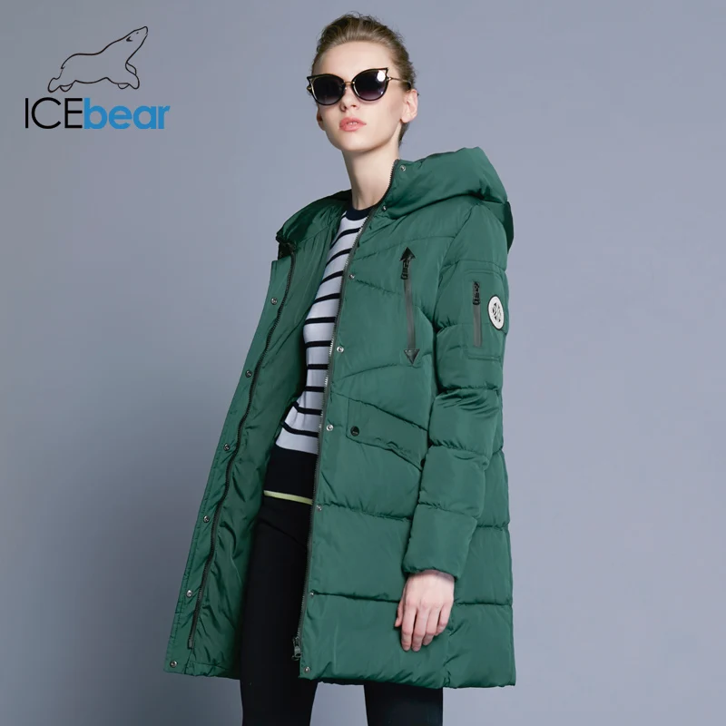 ICEbear 2018 100% полиэстер Мягкая ткань био вниз пять цветов пальто с капюшоном женская
