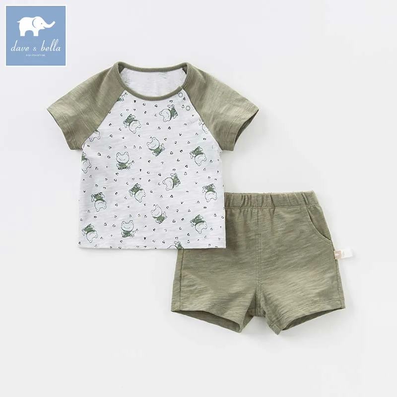 

Dave bella summer baby frog print suits boys fashion costumes kids clothes children boutique clothing sets DBM7643