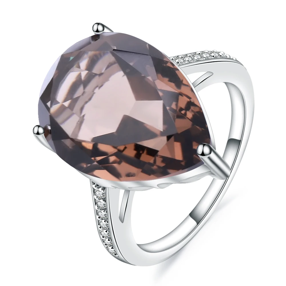 Женское кольцо с камнем 10.68Ct натуральный дымчатый кварц груша драгоценным для