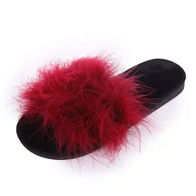 Женские зимние теплые пушистые тапочки; женские милые плюшевые сандалии с лисьим мехом; пушистые тапочки; женские меховые тапочки для женщин - Цвет: Wine Red