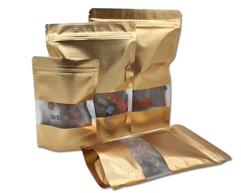 

50Pcs/Lot 17*25cm Gold Stand Up Aluminum Foil Lines With Clear Window Zipper Top Pack Bag Coffee Storage Valve Packaging Bag