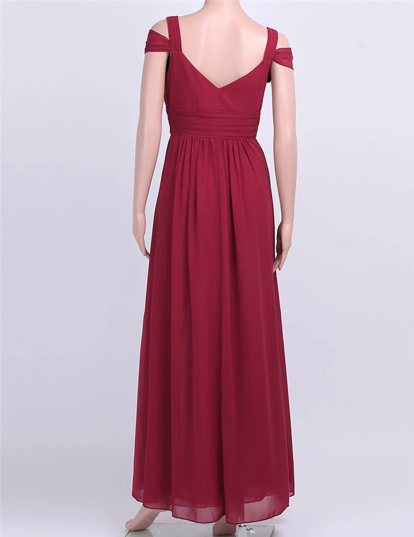 Navy Blue Burgundy Chiffon Off-the-shoulder Long Bridesmaid Dress