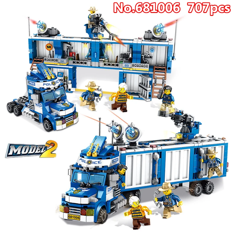 

707pcs DIY 2in1 Police Mobile Car Building Blocks Arbitrary Change In 2 Forms Model Bricks Compatible With Legoing Toys For Kids