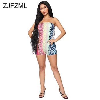 

Gradient Leopard Print Overalls For Women Sexy Off Shoulder Backless Skinny Rompers Summer Strapless Sleeveless Beach Jumpsuit