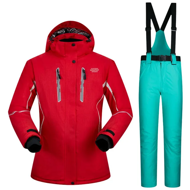 Высокое качество женский лыжный костюм водонепроницаемый ветрозащитный женский зимний жакет и брюки наборы с хлопковой подкладкой зимняя одежда для прогулок сноуборд - Цвет: 16