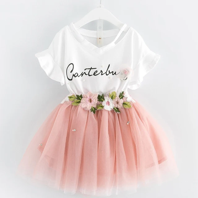 Newborn Baby Girl Black Bowknot Short T-shirt +Flowers Ball Gown Dress 2pcs Clothing Sets 2