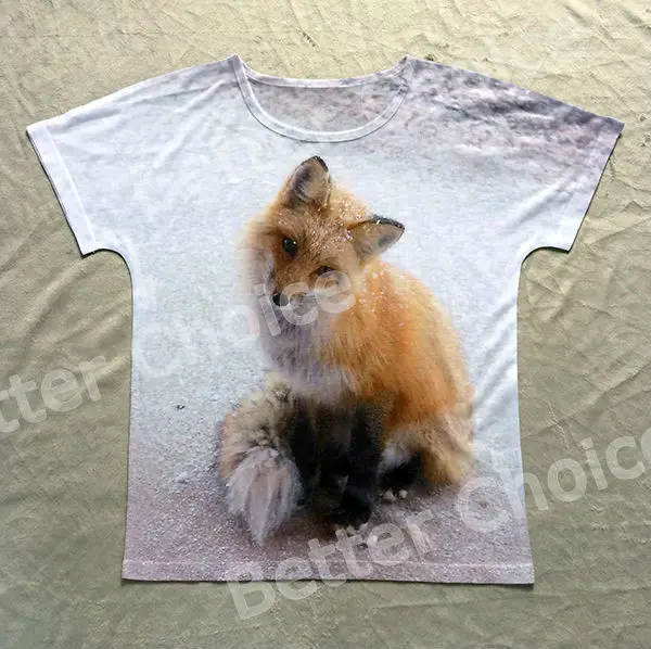 

Track Ship+Vintage Retro Good Feeling T-shirt Top Tee Cute Wild Yellow Fox Watching at Snow Day 0250