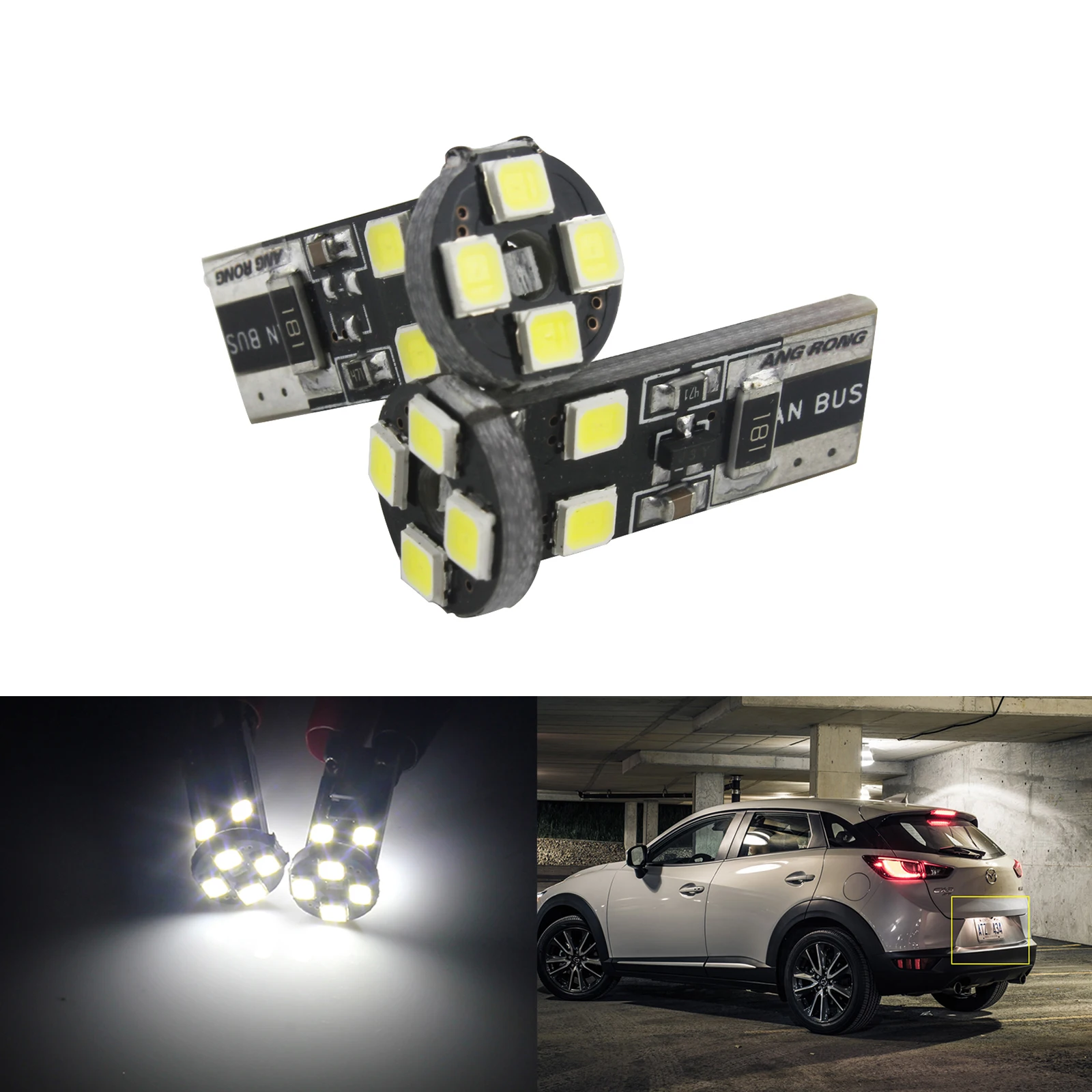 Светодиодный внутренний габаритный фонарь ANGRONG 2x T10 W5W 8 SMD дневные ходовые огни