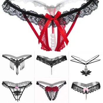 

Lady Fashion Sexy Lace Bikini Underwear Pearl Chain Couple Flirt Sexy Thong Soft Panties Body Jewelry For Women Valentine's day