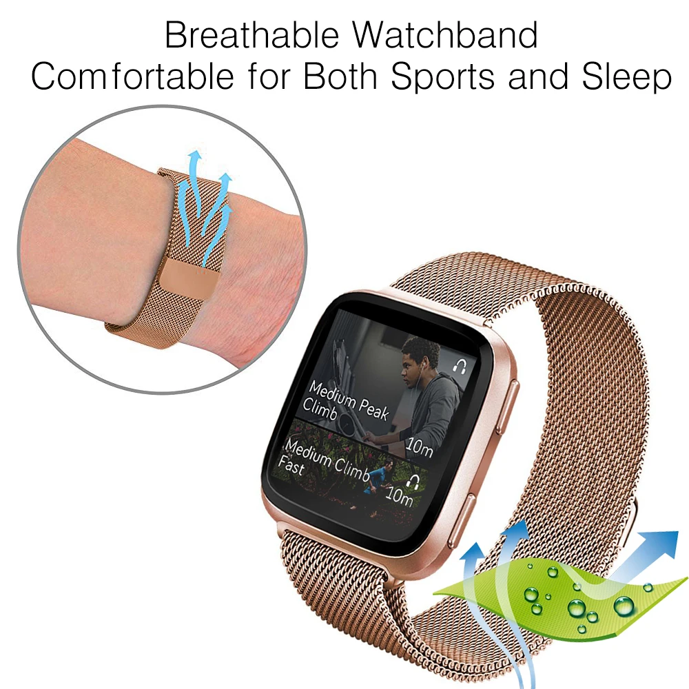 Baaletc For Fitbit Versa Replacement Band Metal Milanese Stainless Steel Straps Smart Watch Band for Fitbit Versa Rose Gold (2)