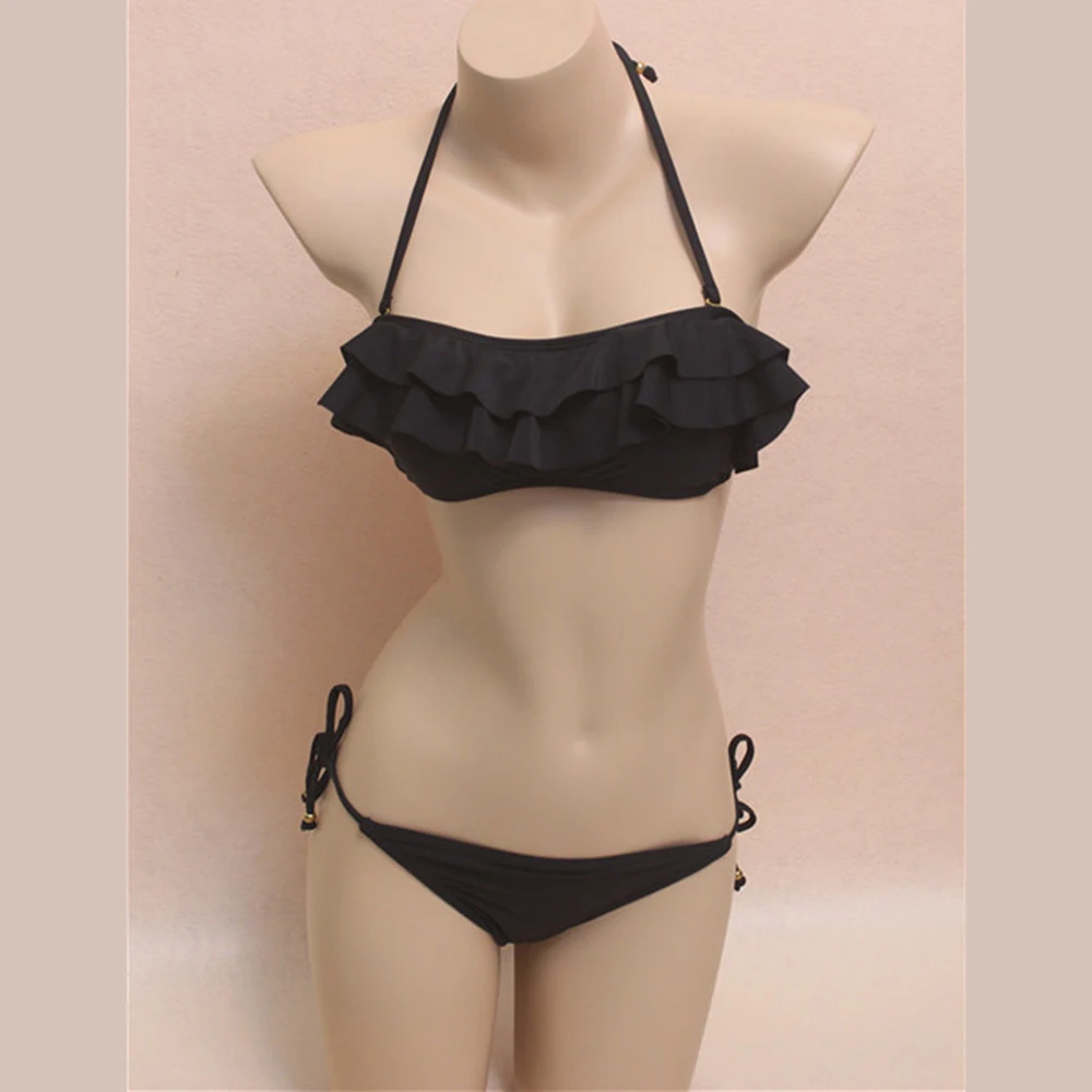 black ruffle bathing suit top