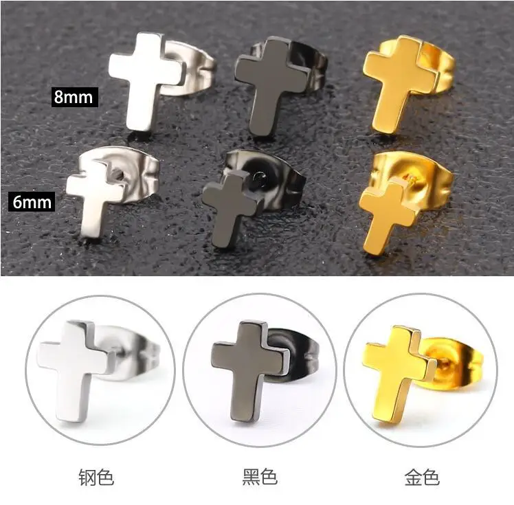 Серьги гвоздики мужские из нержавеющей стали 0 8 мм крест 1 пара|stainless steel stud earrings|stud