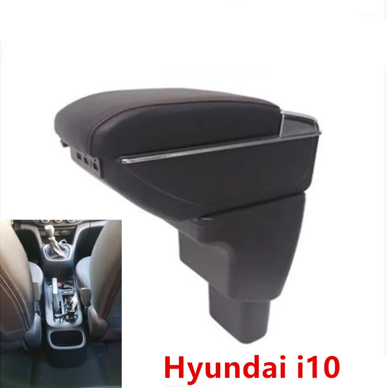 

For Hyundai I10 armrest box central Store content Storage box armrest box with cup holder ashtray USB interface