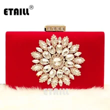 ETAILL, роскошная дизайнерская вечерняя сумочка с бриллиантовыми цветами, красно-черный велюровый клатч, сумочка, свадебные вечерние сумочки для невесты, Сумочка на плечо с цепочкой