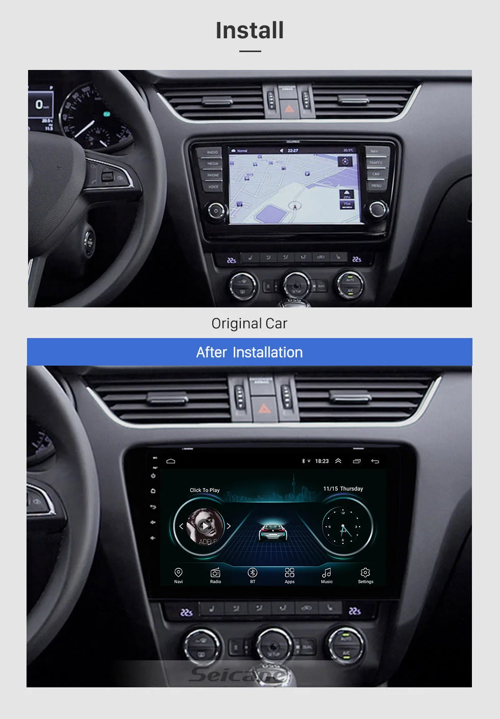 Top Seicane Android 8.1 10.1 inch HD 1024*600 Touch Screen Car Radio For 2015 2016 2017 SKODA Octavia (UV) GPS Navigation SWC 2