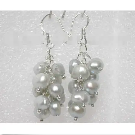 

Wholesale price 16new ^^^^Grape natural soft grey pearls dangle earrings 925ss hook j7166