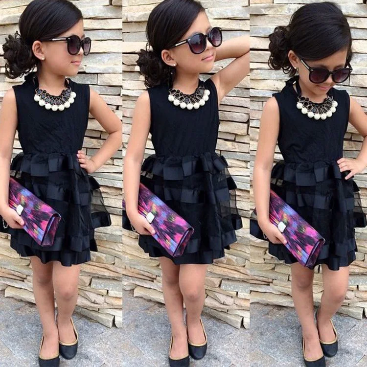 Дизайн, многослойное платье-пачка для девочек, маленькое черное платье принцессы для маленьких девочек, детские вечерние платья, одежда vestido