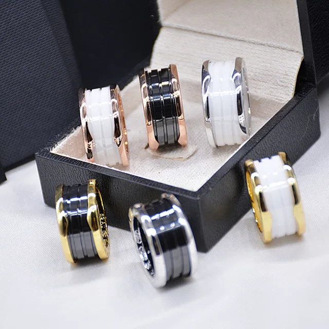 

Hot luxury brand white black Ceramic ring for women men Titanium Steel spring wedding replica rings jewelry for couples 5-12