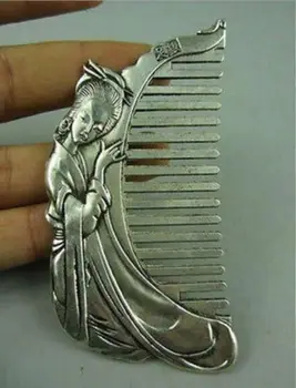 

Collectible Old china Miao Silver Hand-carved beauty Belle Usable Comb