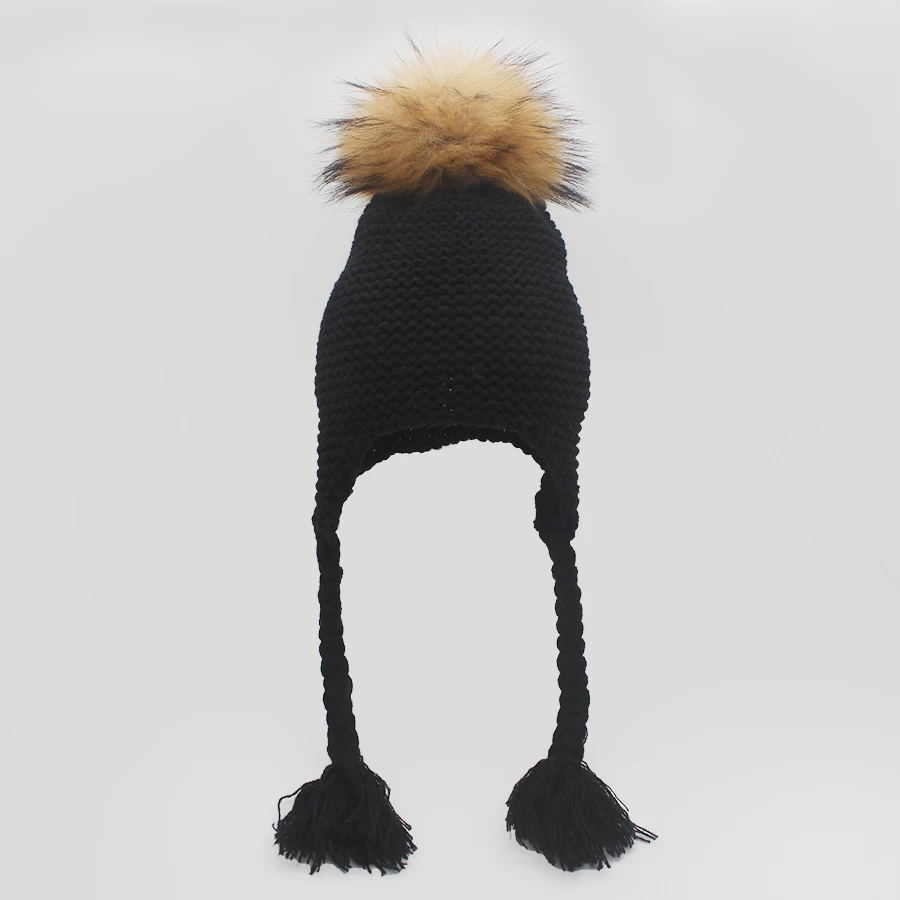 best beanies for men Children Winter Warm Raccoon Fur Knit Hats Girls Boys 100% Real Fur Pompom Beanies Cap kids Crochet Baby Hats Beanie Caps winter beanie