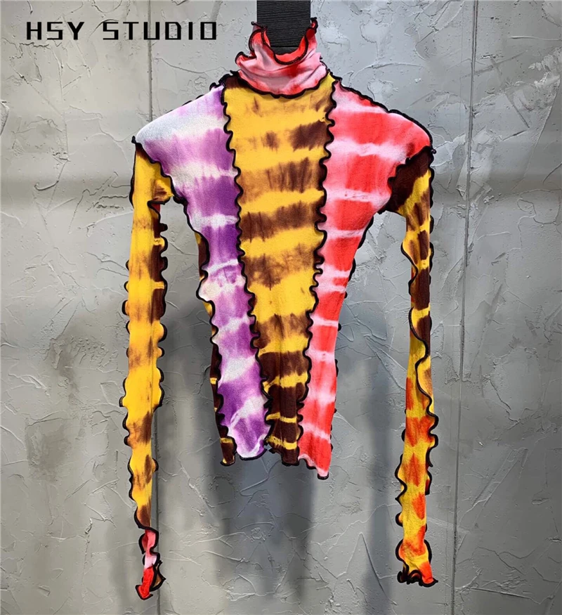 【HSY studo】2019 Осенняя Новая модная Приталенная футболка в стиле пэчворк три цвета