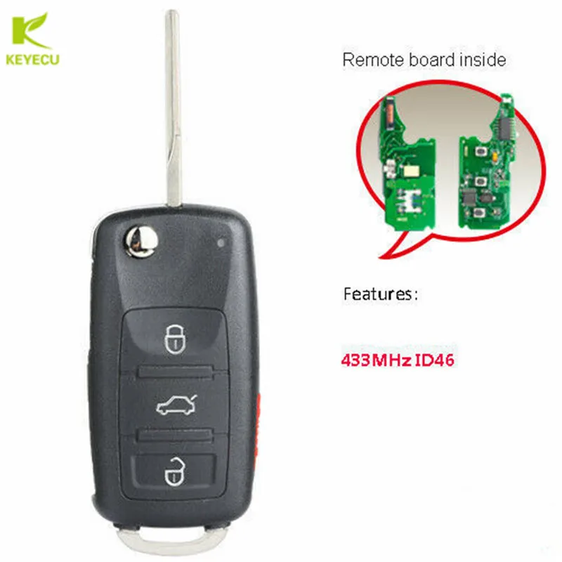 KEYECU Replacement Flip Remote Key 433MHz ID46 Chip KR55WK45022 for Audi A8 2003-2007 Volkswagen Touareg Phaeton 2003-2010 | Автомобили и