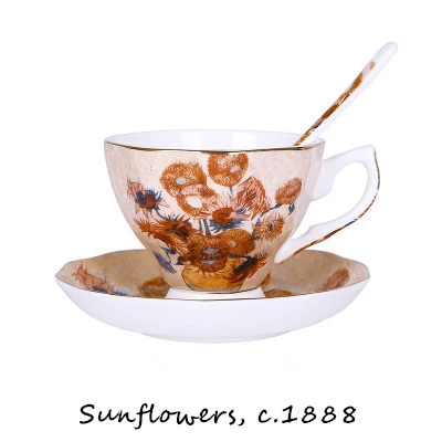 Костяной фарфор красивый Европейский Винсент Виллем Ван Гог искусство знаменитая картина Нидерланды кофе кафе чашка блюдо любителей чайный набор - Цвет: 1