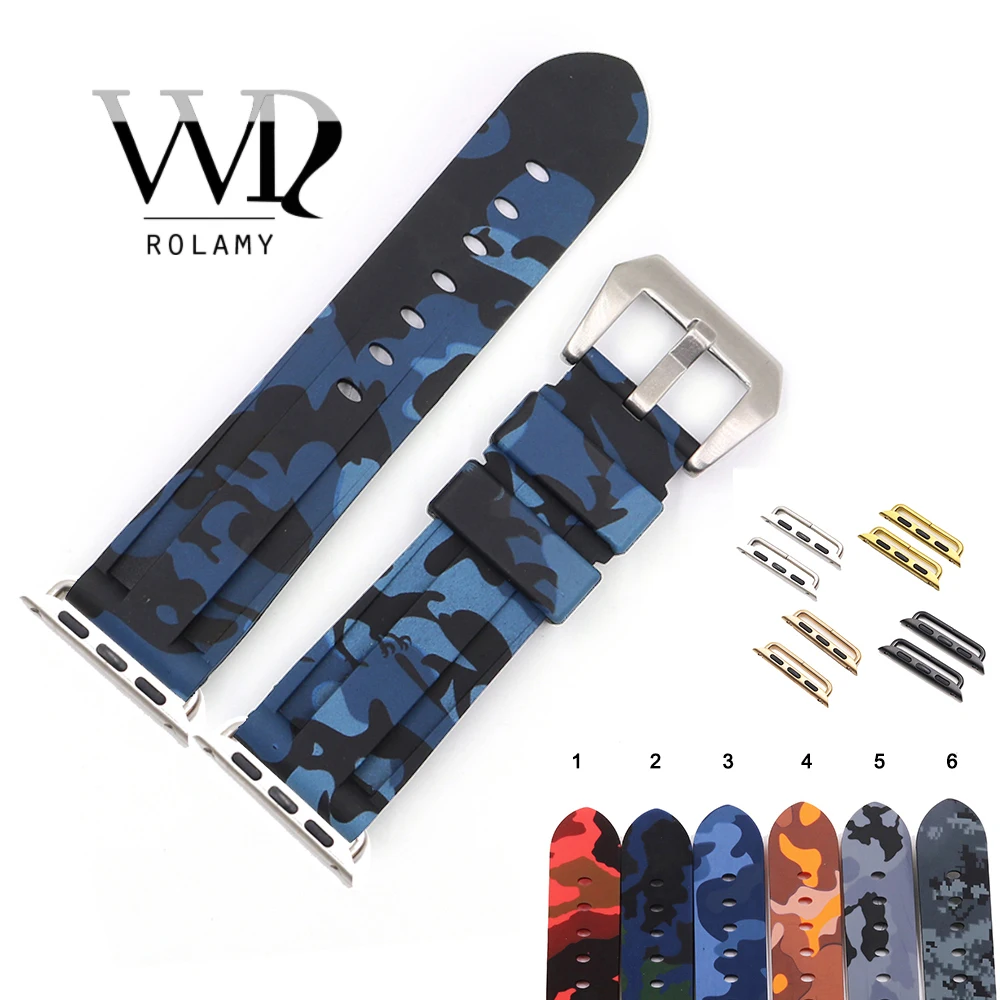 

Rolamy 38 40 42 44mm Camo Blue Black Waterproof Silicone Rubber Replacement Wrist Watch Band Loops For Iwatch Series 4/3/2/1