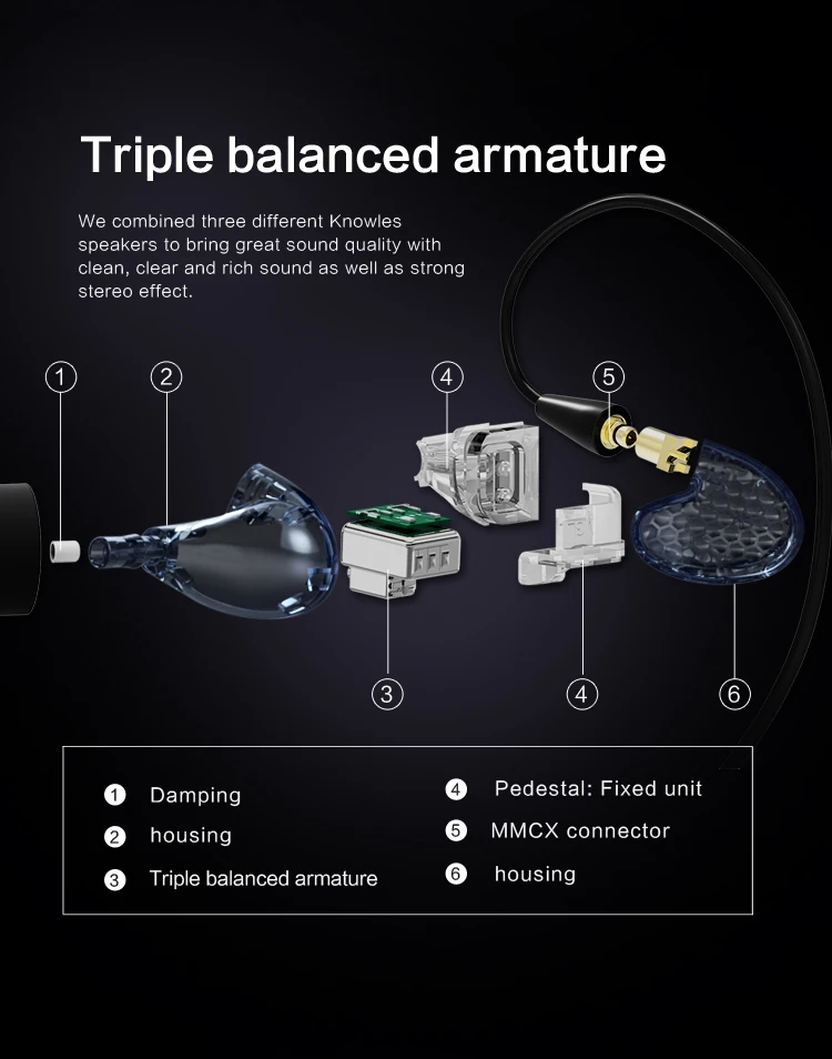 AUDIOSENSE T300 3 Ноулз сбалансированный арматурный драйвер 3BA Гибридный в ухо HiFi музыкальный монитор наушники-вкладыши w/MMCX Detchable