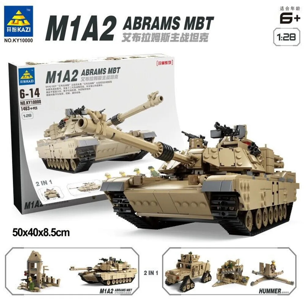 

1463pcs 2 in 1 Kazi Military Tank Armored Vehicle Technic Building Blocks M1A2 ABRAMS Toy Tank Model Toy Figures Gift for Kid
