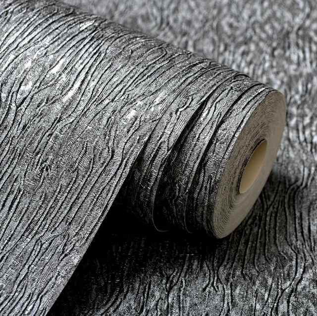 Silver Grey Black Metallic Textured Wallpaper Roll Gray Modern Silver Grey Black Metallic Textured Wallpaper Roll Gray Modern Striped Vinyl Plain Wall Paper White Wallcover For Bedroom Yellow