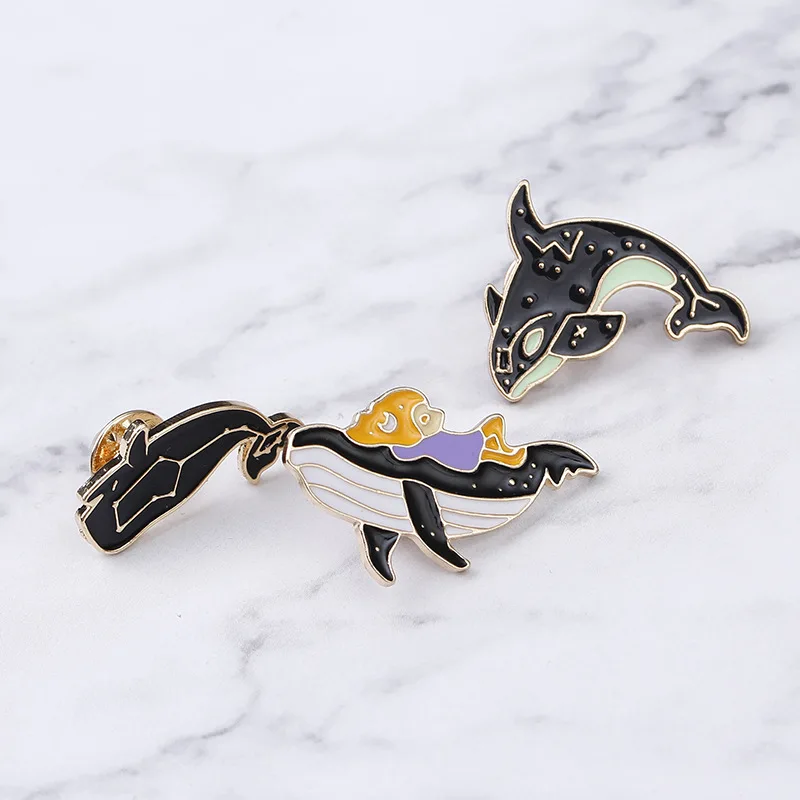 Personality Cartoon Cute Dolphin Whale Brooches for Women Men Enamel Pins and Brooch Jewelry Clothes Backpack Badge Pin Button