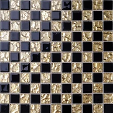 crystal mosaic tiles golden mixed black color glass tiles bathroom shower tiles wall mosaic kitchen backsplash hallway tile