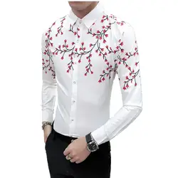 Для мужчин рубашка новое поступление модные однотонные с принтом Высокое качество Micro эластичные топы длинным рукавом Slim Fit личности