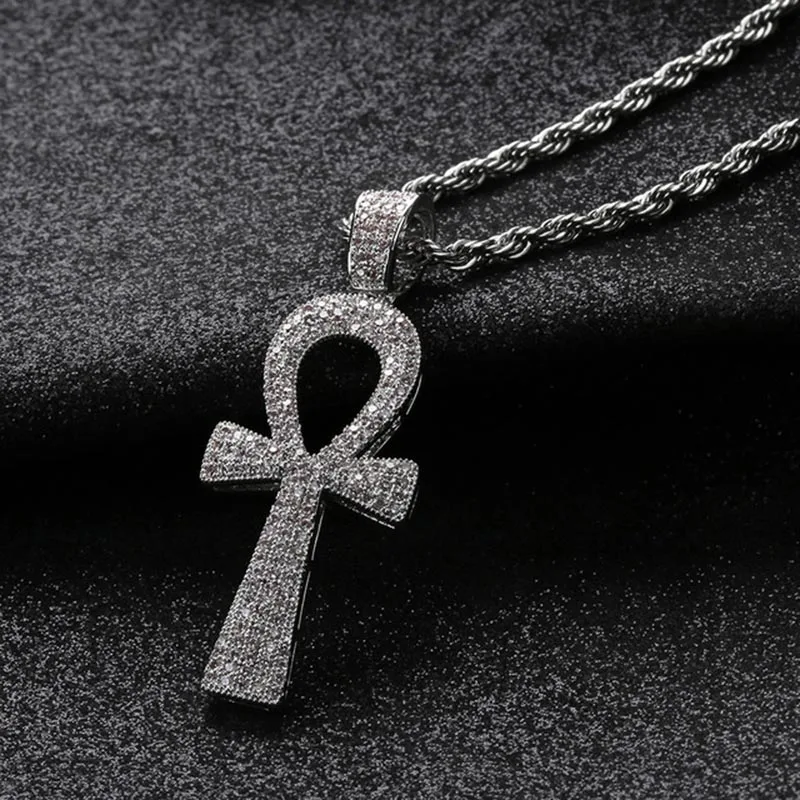 MISSFOX хип хоп сверкающий ожерелье АНК Египетские украшения Rock стиль полная Bling AAA