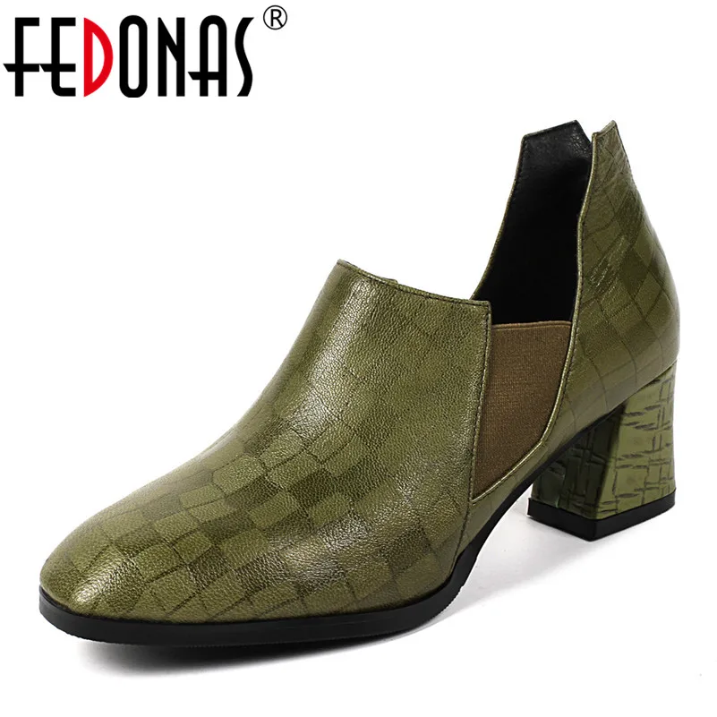 

FEDONAS Fashion Women High Heeled Pumps Sheepskin Square Toe Four Season Office Pumps Retro Euro Style Party Casual Shoes Woman