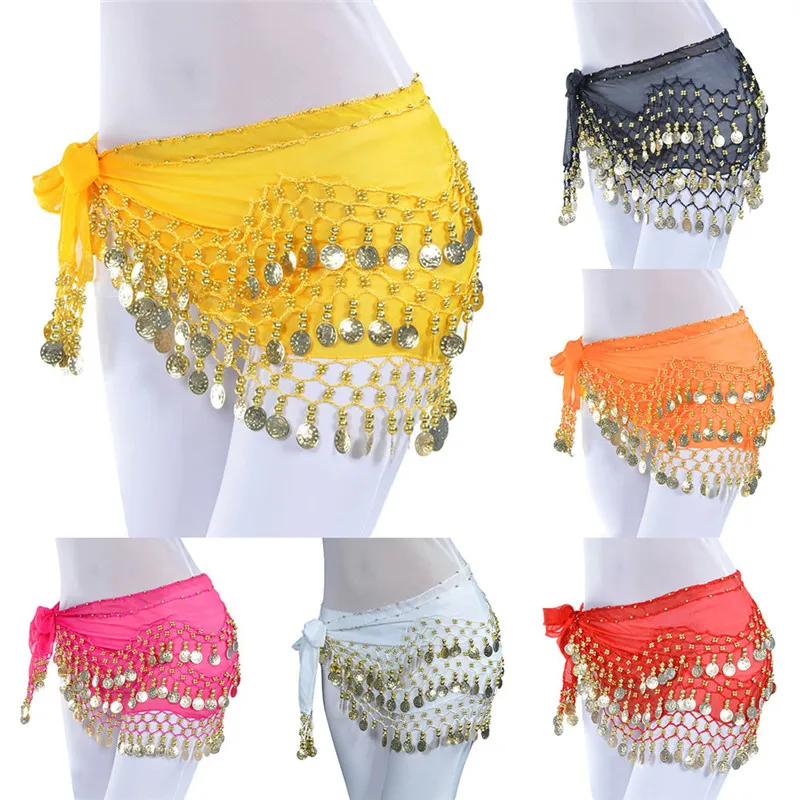 Belly Dance Hip Scarf Wrap Belt Tribal Sash Skirt Silver 128 Coins Polyester fashion accessories 40FE1316
