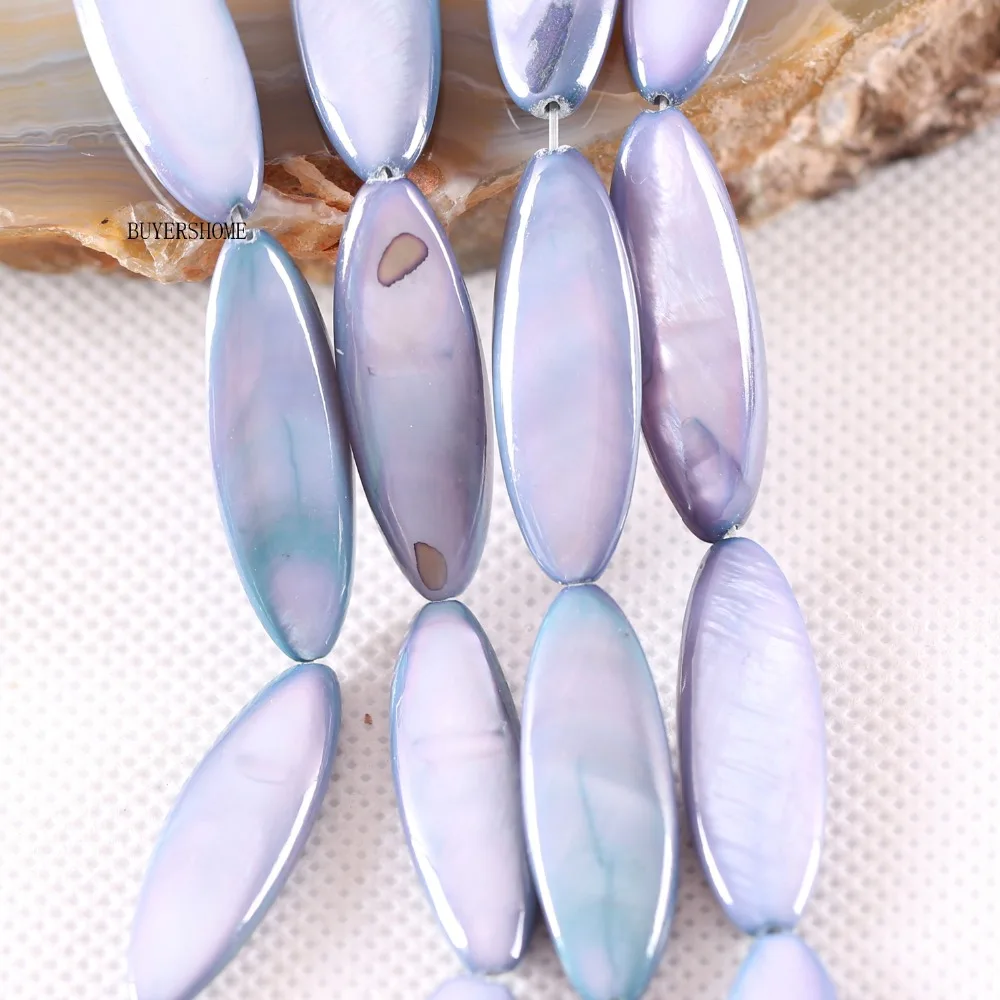 

BUYERSHOME Hot Jewelry For Making Necklace Earrings Bracelet 10X30MM Blue Mother Of Pearl Shell Loose Beads String15" O100
