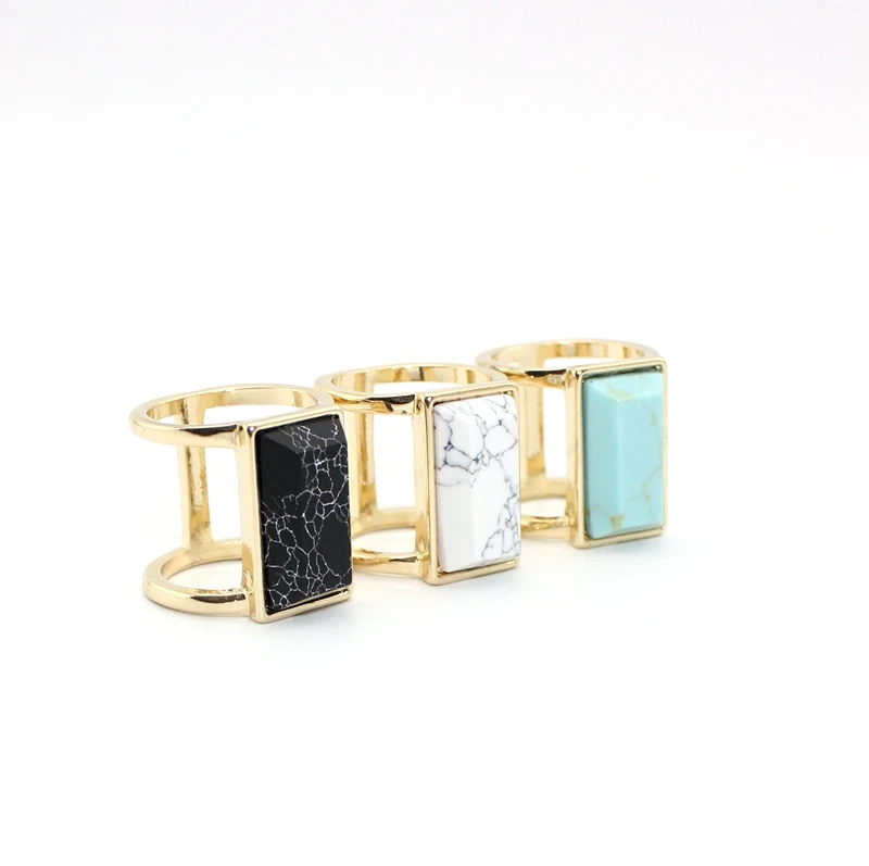 

Square White Green kallaite Marble Natural Stone Ring For Women Jewelry