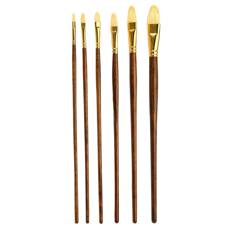 6pcs/set Paintbrush Bristle Hog Hair Wooden Handle Painting Tool Artist Oil Paint Brush Acrylic Drawing Brushes Art Supplies