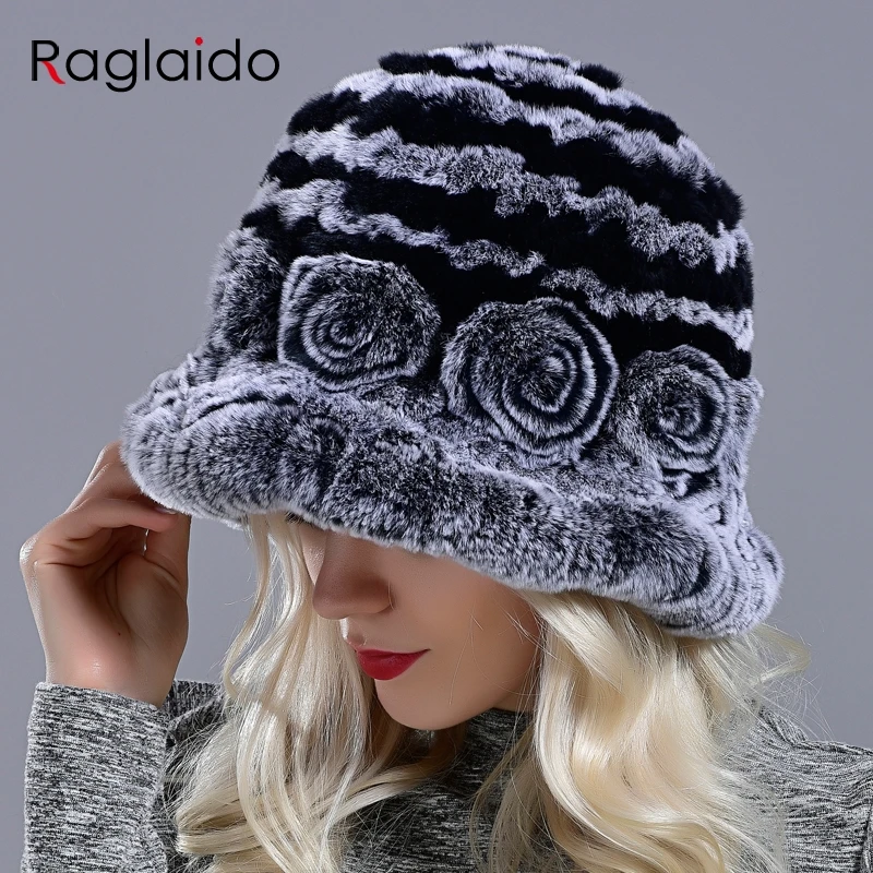 Bucket hats for women winter rabbit fur hat causal warm knitted caps for girls female fashion outdoor large ladies volume hats