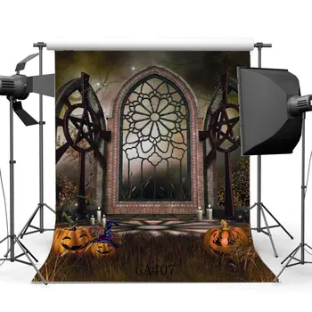 

Photography Backdrops Halloween Horror Night Mysterious Forest Arch Pumpkin Scene Masquerade Portraits Photo Background