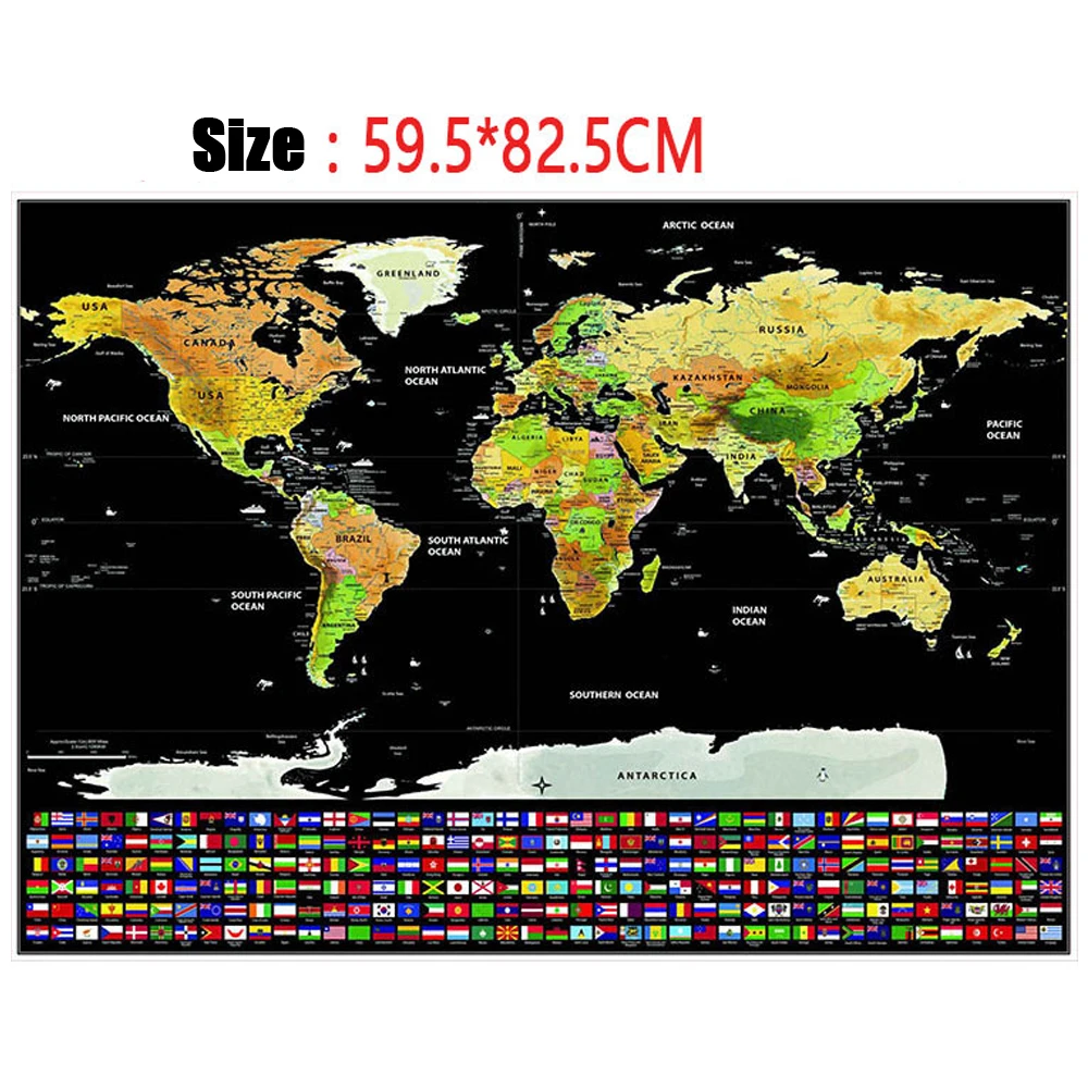 2 шт 59,5*82,5 см черный мир путешествия Скретч Карта Персонализированная стираемая карта мира без трубки креативное украшение стикер на стену