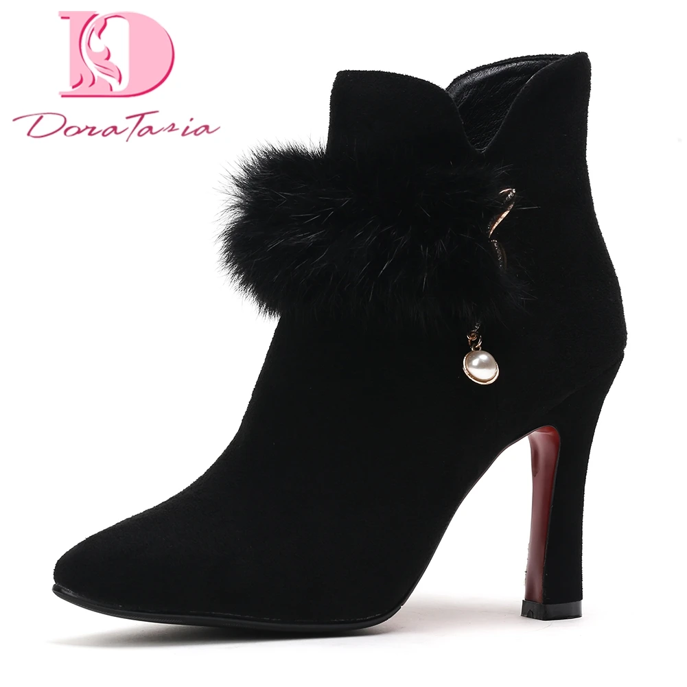 

Doratasia 2018 Cow Suede Large Size 34-42 High Heels Boots Woman Shoes New Zip Up Ankle Boots Female Shoes Woman