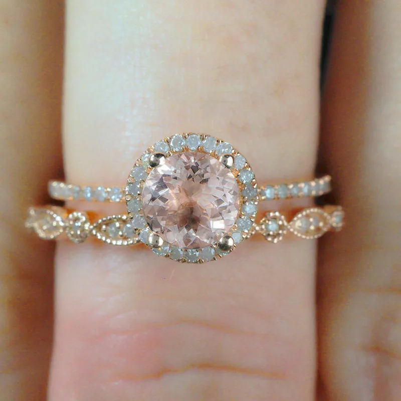Romad Jewelry Promise Engagement Double Rings For Couples Men Women Rose Gold Color Pairs Wedding Ring Set for Men and Women